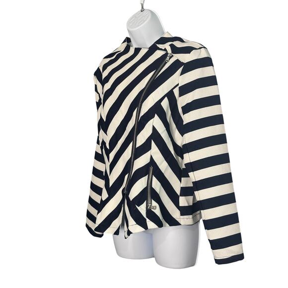 VENUS Striped Scuba Knit Moto Jacket S Black & White Asymmetrical Zip - Picture 3 of 7
